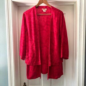 Vintage Hilo Hattie Red Hibiscus Hawaii Kimono Jacket Open Front Medium